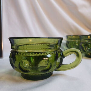 Vintage Indiana Glass Avocado Green Tea Cups Set of 6